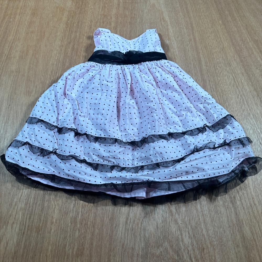 Maggie & Zoe Polka Dot Dress Toddler 24M Pink Black Tulle Ruffle Party Dress